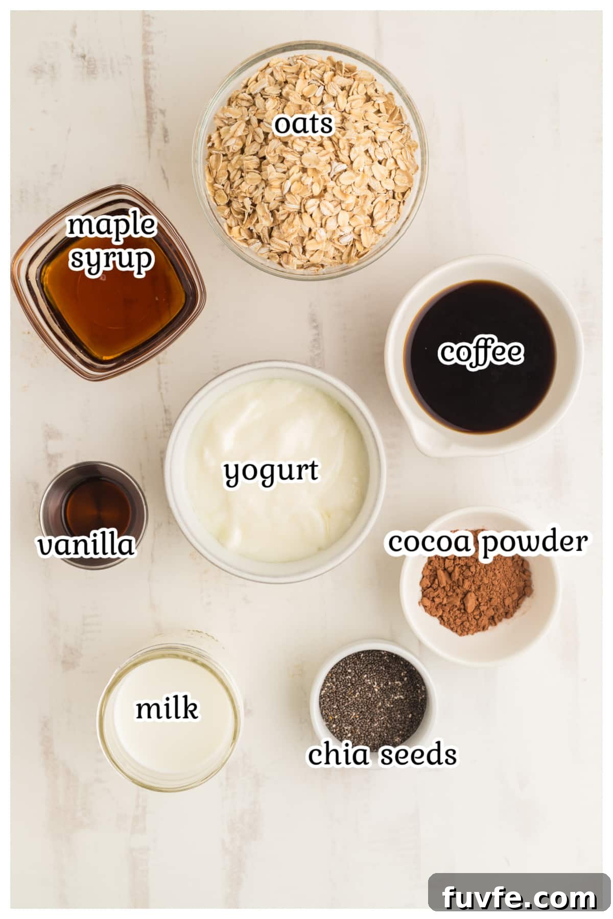 Tiramisu Overnight Oats Recipe — Creamy Coffee Breakfast Jar 3 Ingredients for tiramisu overnight oats.
