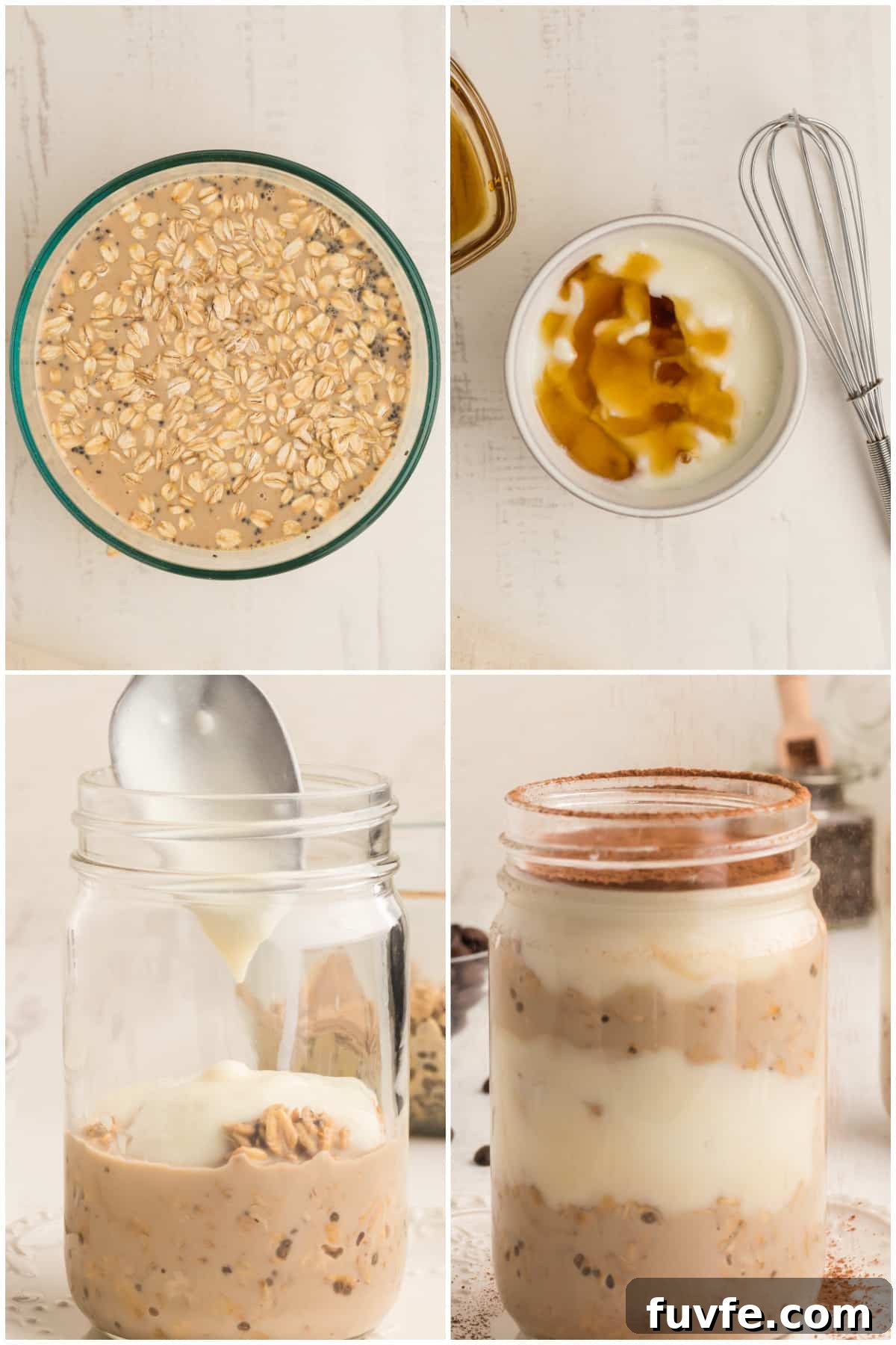 Tiramisu Overnight Oats Recipe — Creamy Coffee Breakfast Jar 4 Steps to make tiramisu overnight oats.