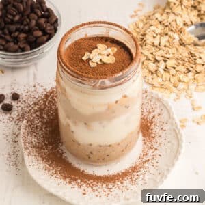 Tiramisu Overnight Oats Recipe — Creamy Coffee Breakfast Jar 6 An overhead view of a jar with tiramisu oats.
