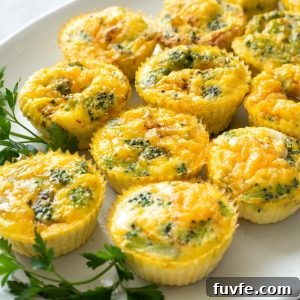 Mini crustless broccoli quiche on a serving platter