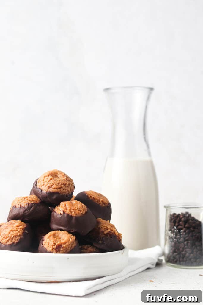Vegan Peanut Butter Buckeyes: Chocolate Truffle Recipe 4 vegan buckeyes with a glass of dairy free milk and chocolate