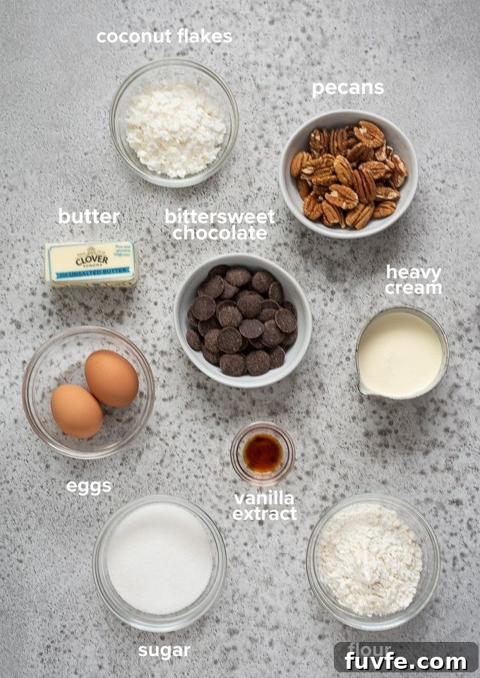 Fudgy German Chocolate Brownies with Coconut Pecan Frosting 4 German chocolate brownie recipe ingredients