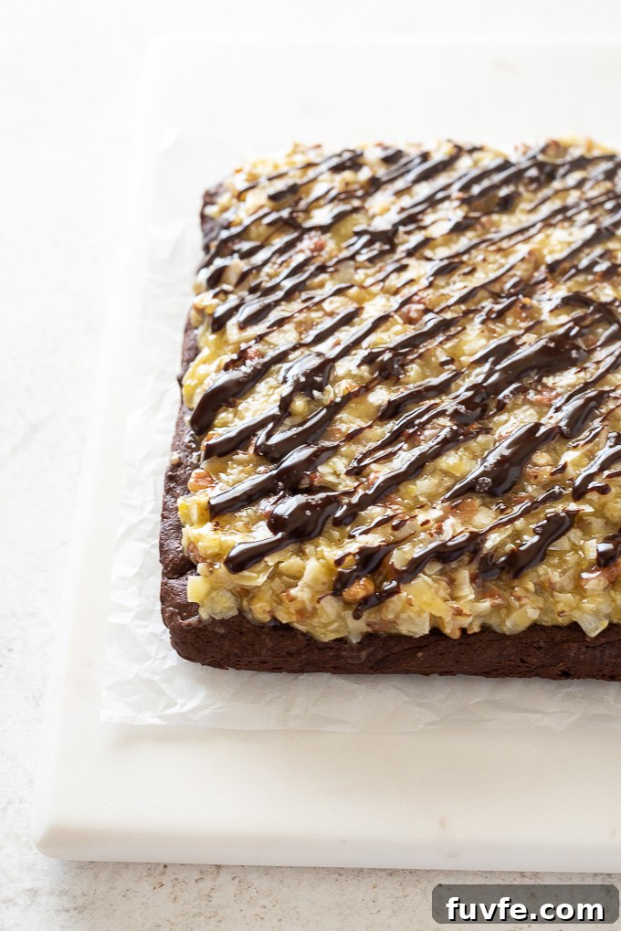 Fudgy German Chocolate Brownies with Coconut Pecan Frosting 7 Frosted German chocolate brownies