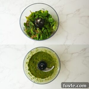 Juicy Garlic Butter Lamb Chops with Rosemary Guide 7 Mint chimichurri blending in a food processor.