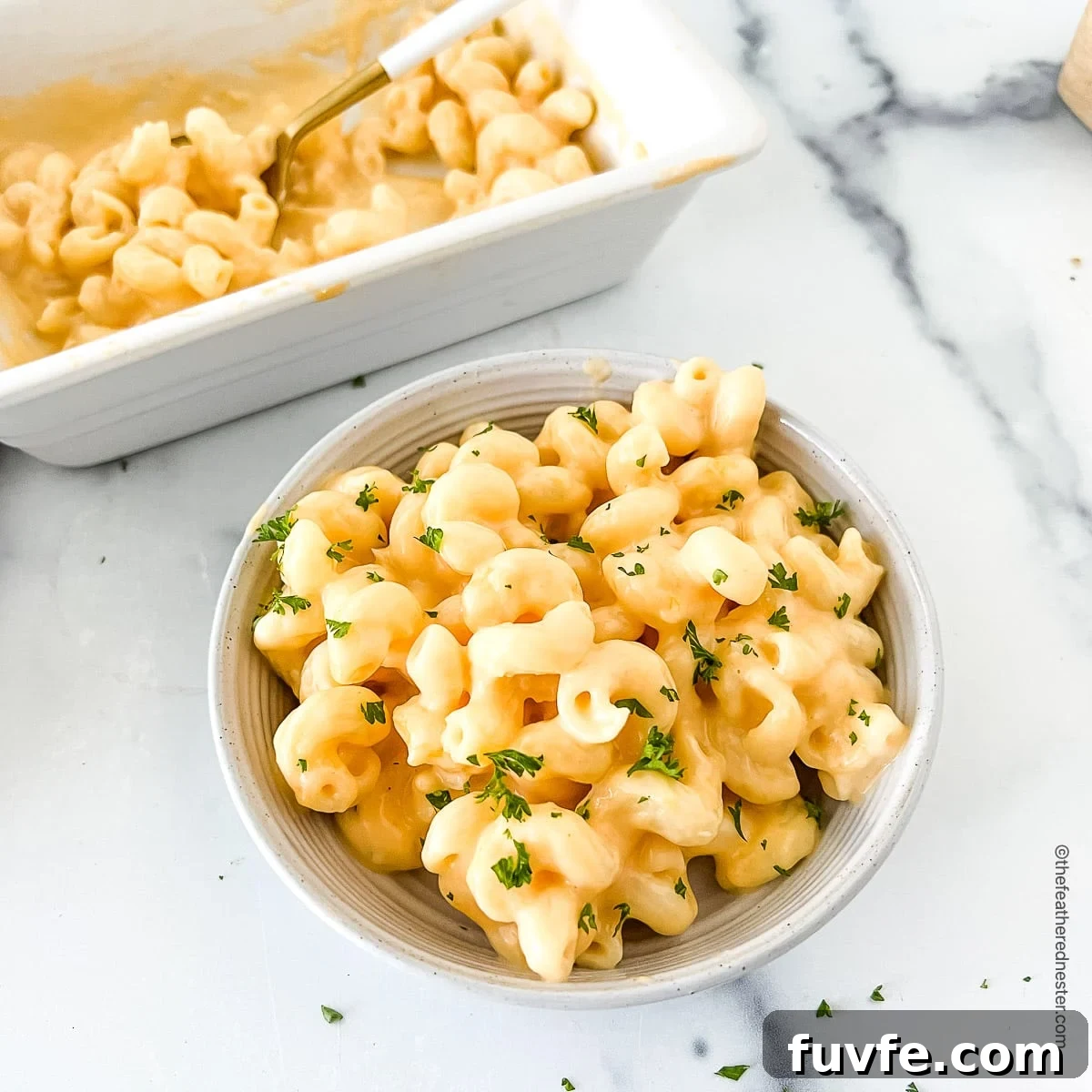 Bowl of macaroni and cheese.