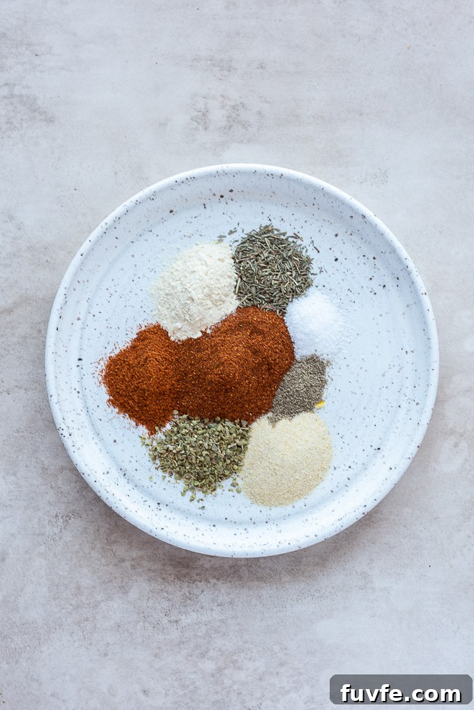 Blackened seasonings segmented on a plate