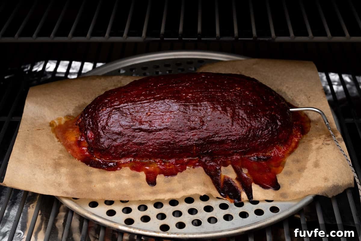 Smoked meatloaf on a pellet grill.