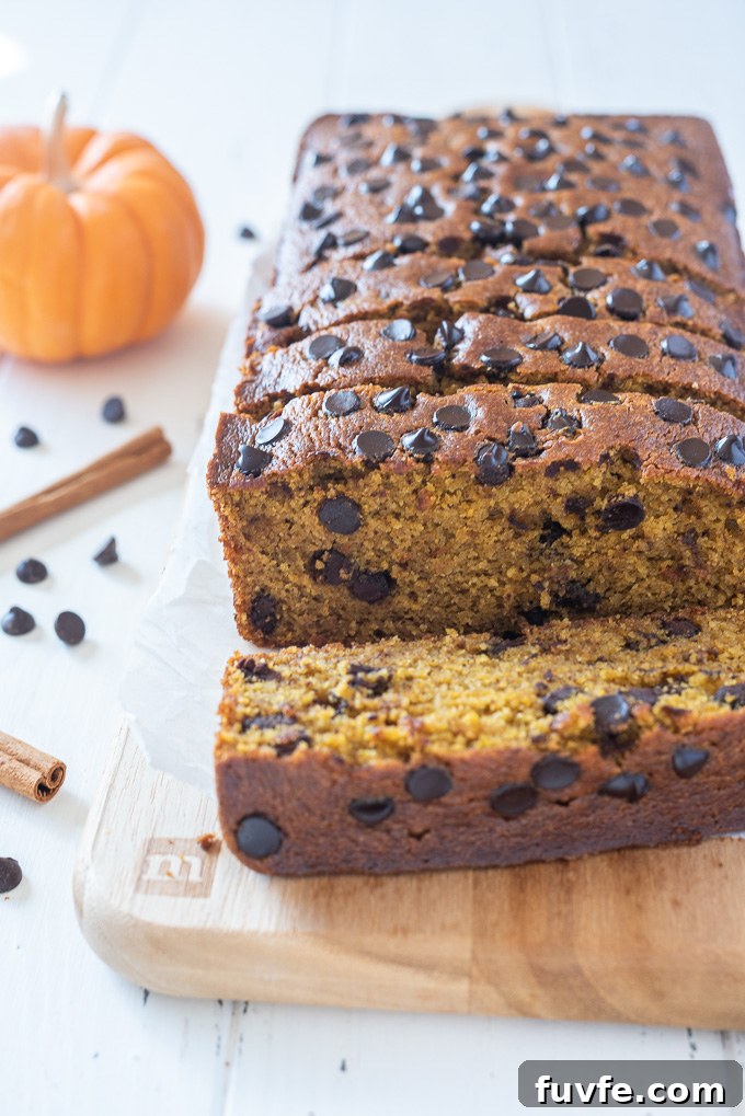 Gluten-free pumpkin chocolate chip bread sliced