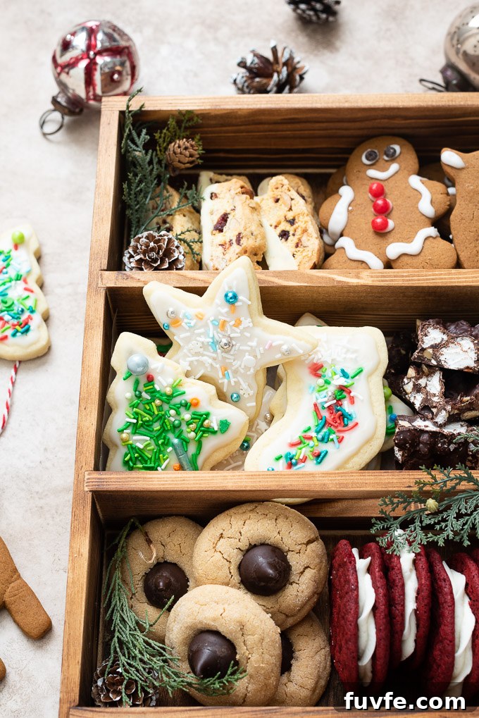 Cookie box filled with sugar cookies, biscotti and more