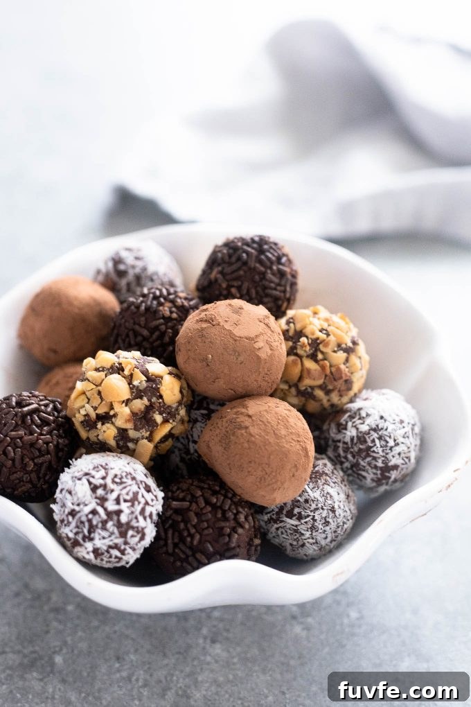 Chocolate truffles in a white bowl