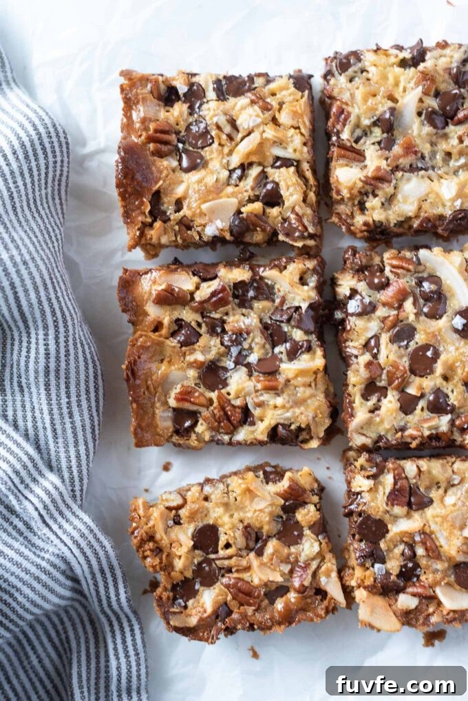 Magic cookie bars cut into squares.