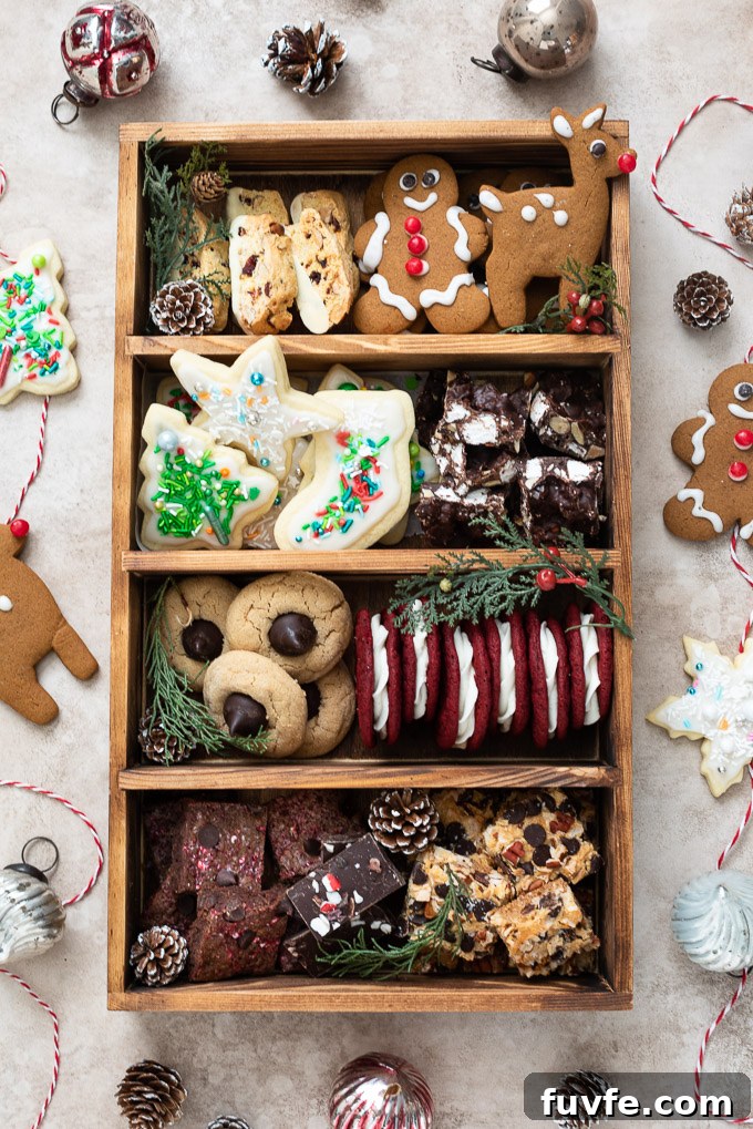 Cookie gift box filled with cookies, biscotti and rocky road candy