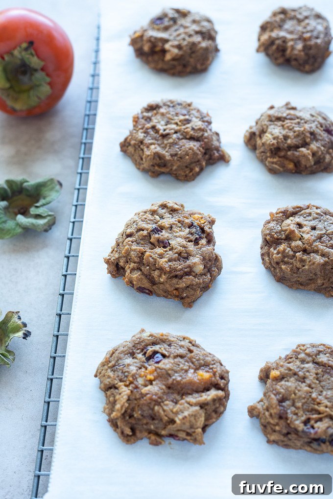 Persimmon cookies on a baking sheet