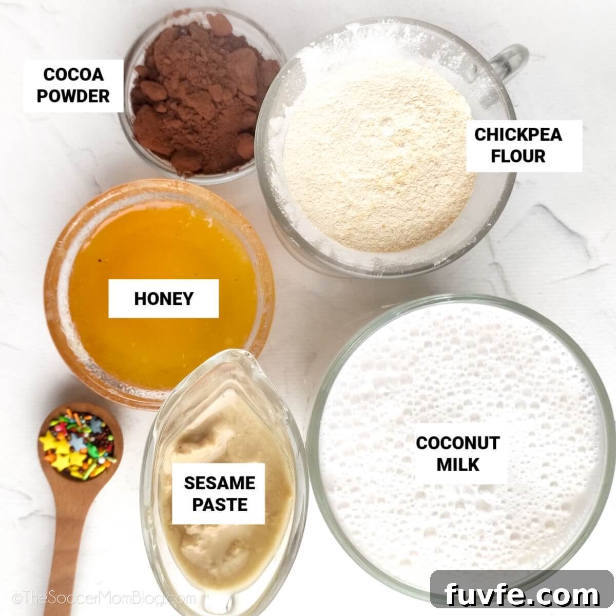 chocolate hummus ingredients, with text labels