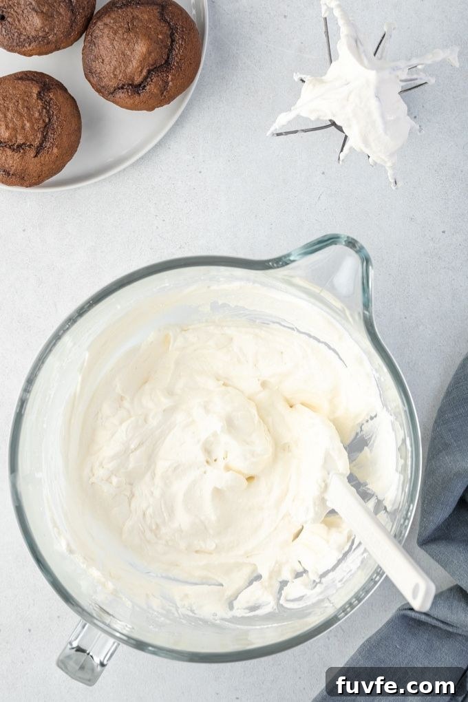Stabilized whipped cream in a mixing bowl
