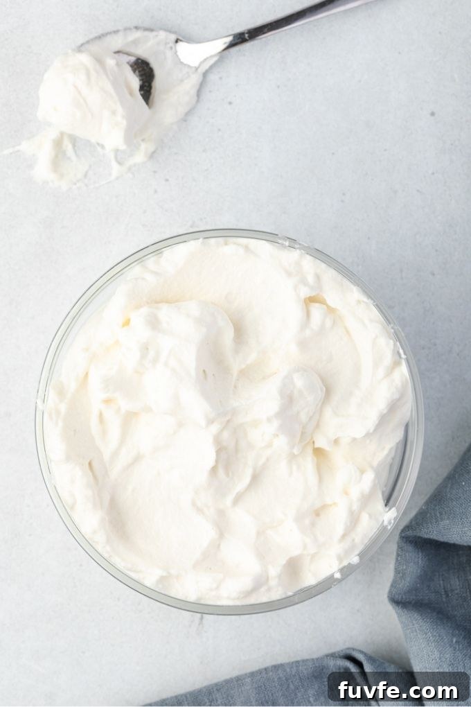 Stabilized whipped cream in a bowl