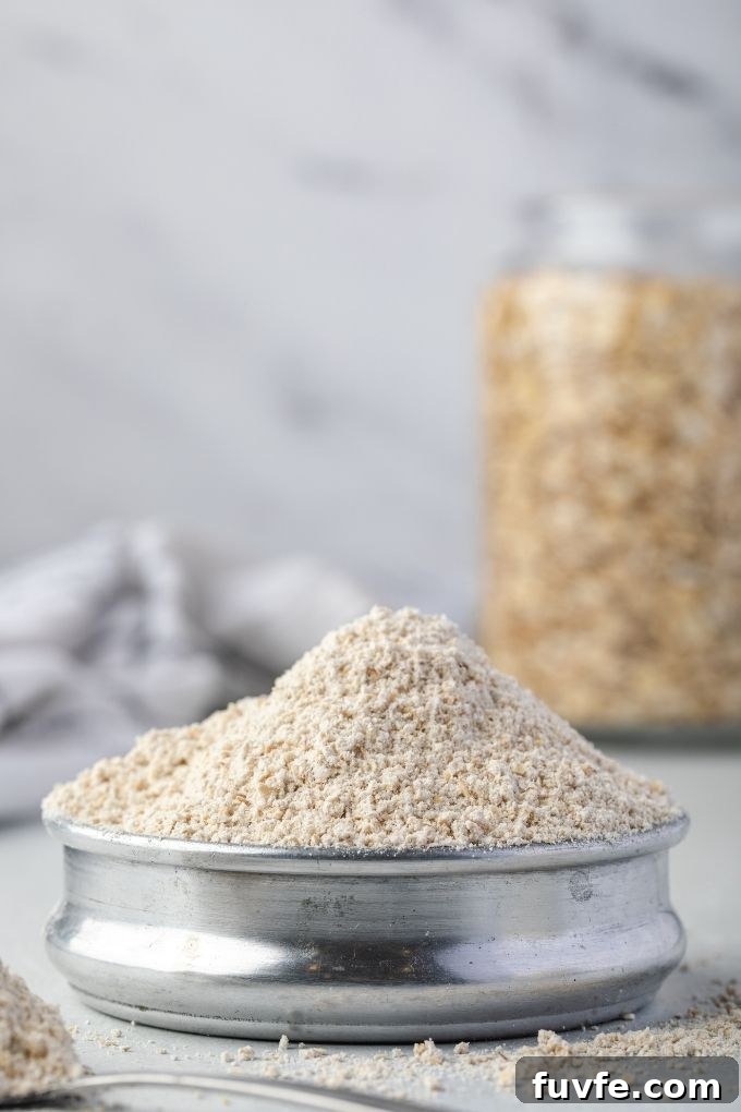 Oat flour in a silver jar lid