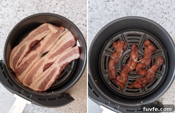 How to make bacon in air fryer collage