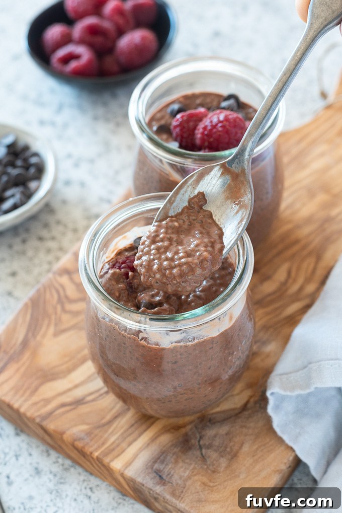 Decadent Chocolate Chia Seed Pudding Recipe 7 Spoonful of chocolate chia seed pudding over a jar