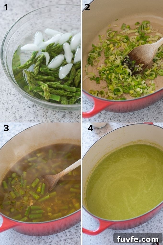 How to make asparagus leek soup collage