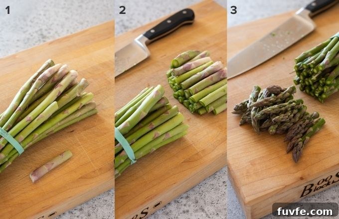 How to cut asparagus collage