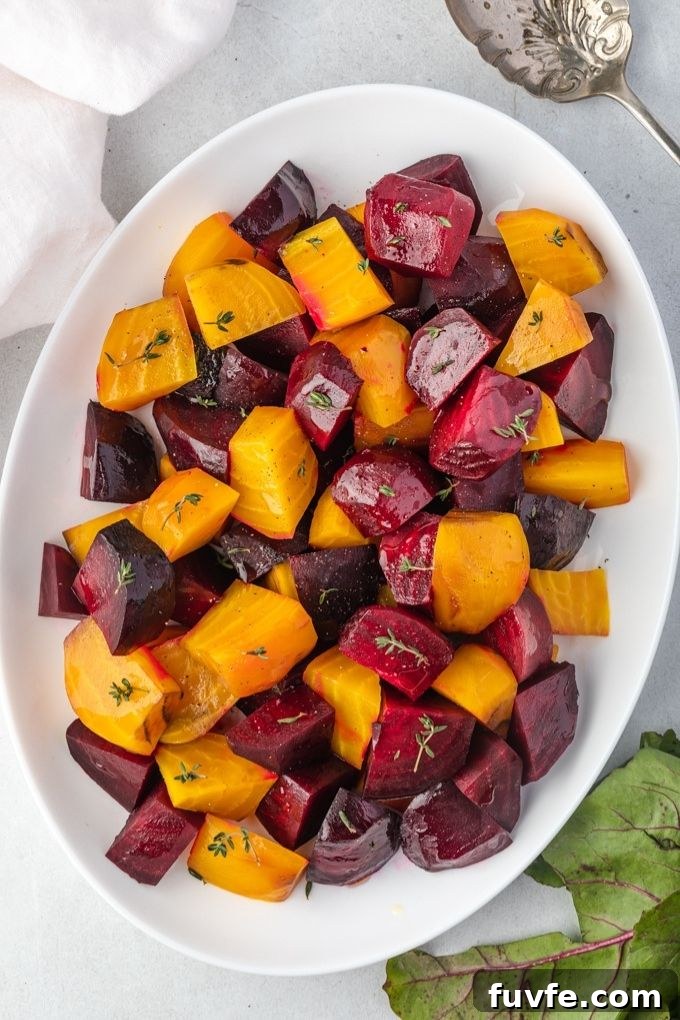 Roasted beets on a white platter