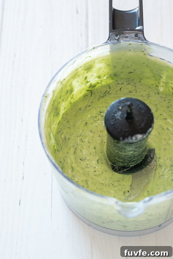 Green goddess dressing in a food processor