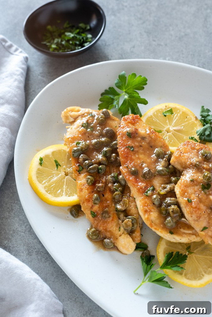 Skillet Chicken Piccata with Lemon Caper Sauce 9 Chicken piccata smothered in a lemon caper butter sauce
