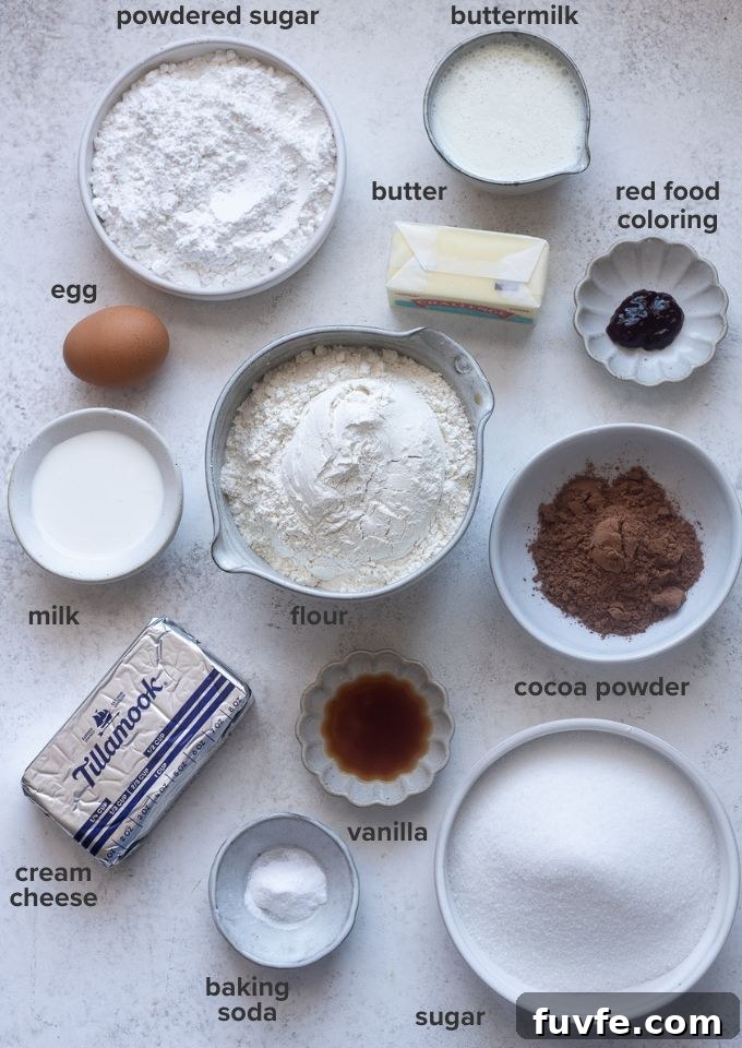 Red velvet whoopie pie recipe ingredients.