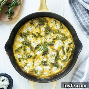 Asparagus frittata in a cast iron skillet