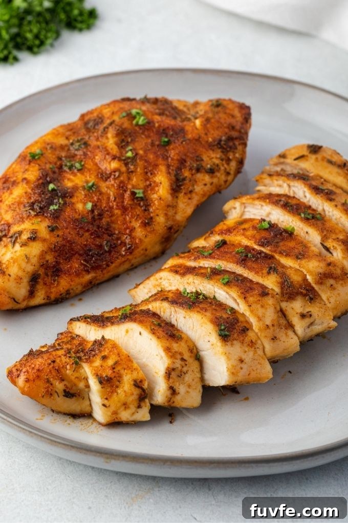 How to Make Juicy Air Fryer Chicken Breast 7 Air fryer chicken breasts on a plate