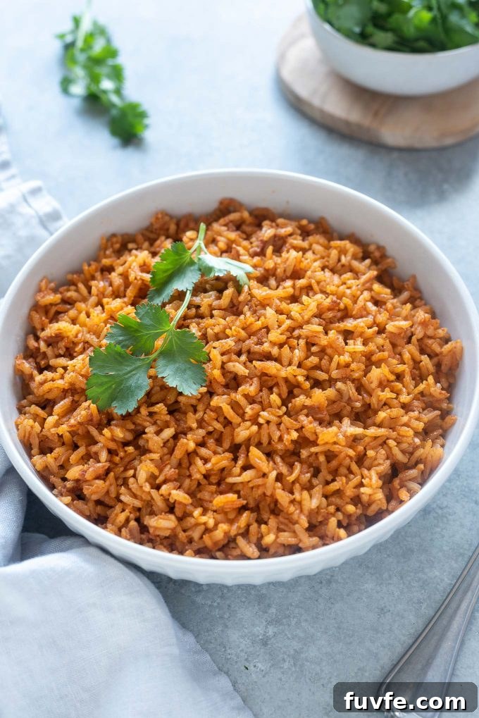 Authentic Mexican Rice Recipe for Flavorful Side Dishes 2 Easy Mexican rice in white serving bowl
