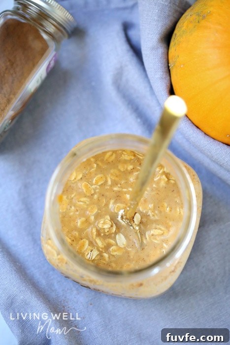 Pumpkin Pie Overnight Oats Recipe for Fall Breakfast 9 overnight pumpkin oats in a mason jar