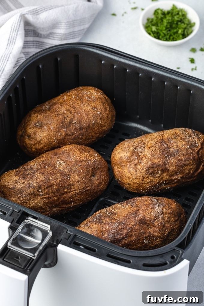 Crispy Air Fryer Baked Potatoes 6 Baked potatoes in the air fryer