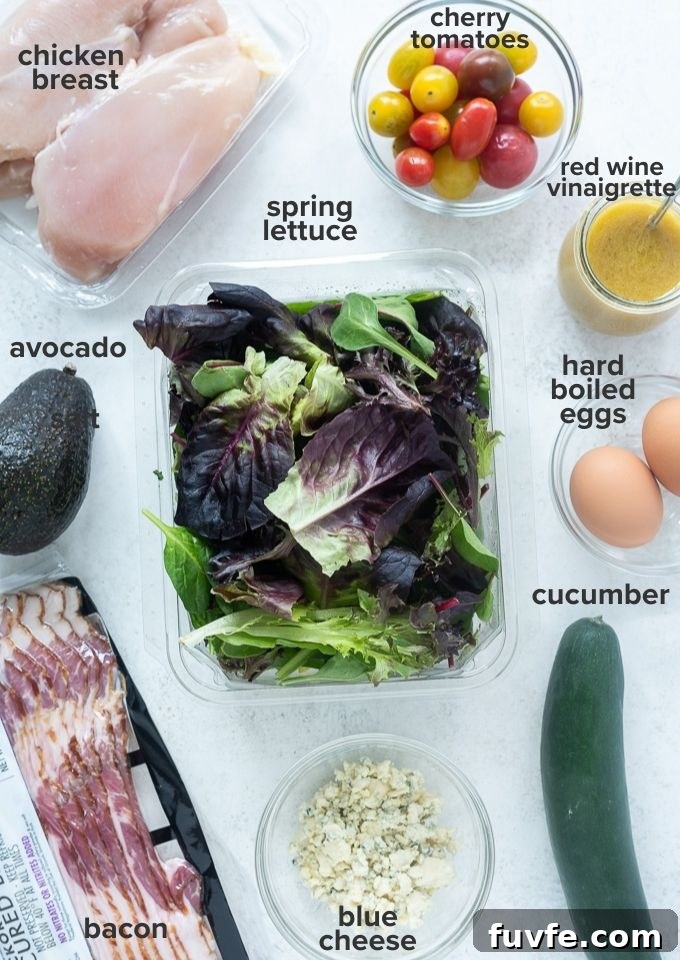 Classic Chicken Cobb Salad Recipe with Avocado and Bacon 4 Chicken cobb salad ingredients