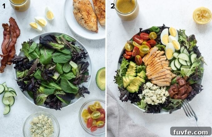 Classic Chicken Cobb Salad Recipe with Avocado and Bacon 5 How to make cobb salad collage