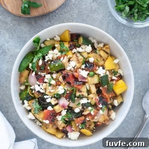 Grilled Vegetable Salad with Balsamic Herb Vinaigrette 8 Bowl of grilled vegetable salad with linen