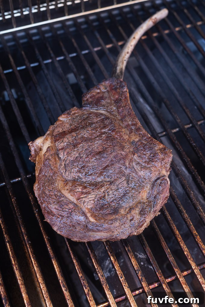 Tomahawk steak on the grill