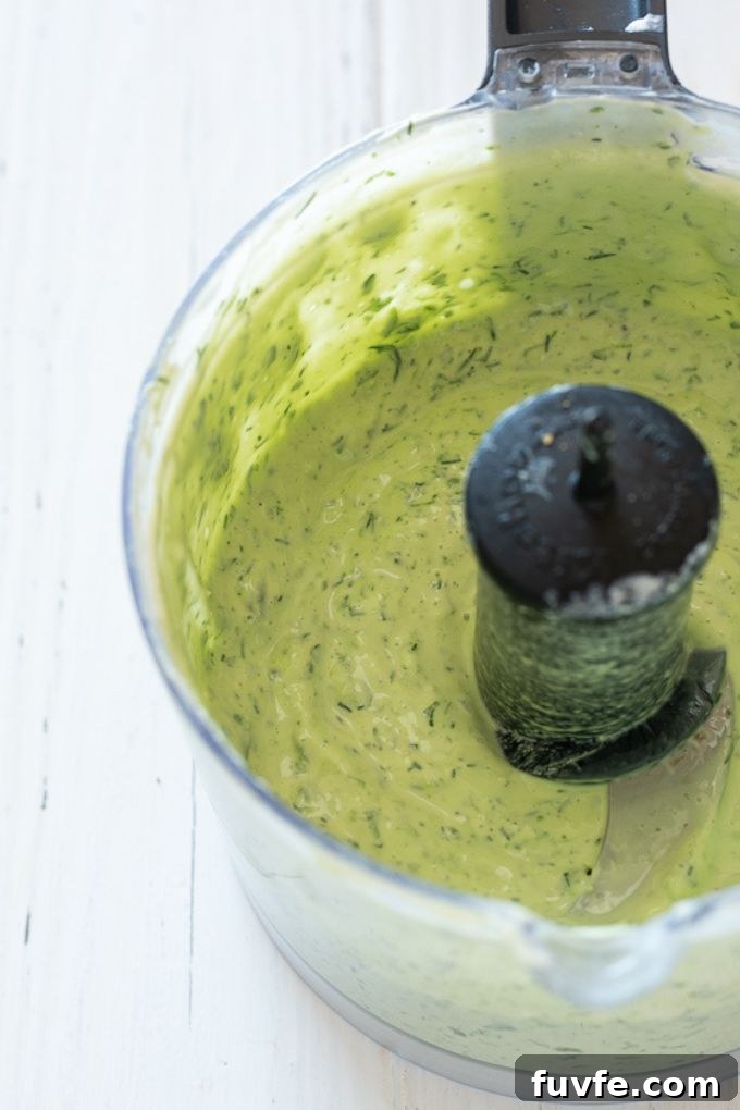 Creamy salad dressing in a food processor