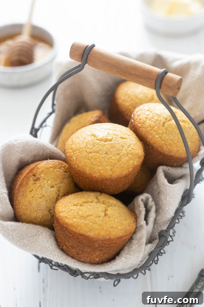 Honey cornbread muffins in a basket