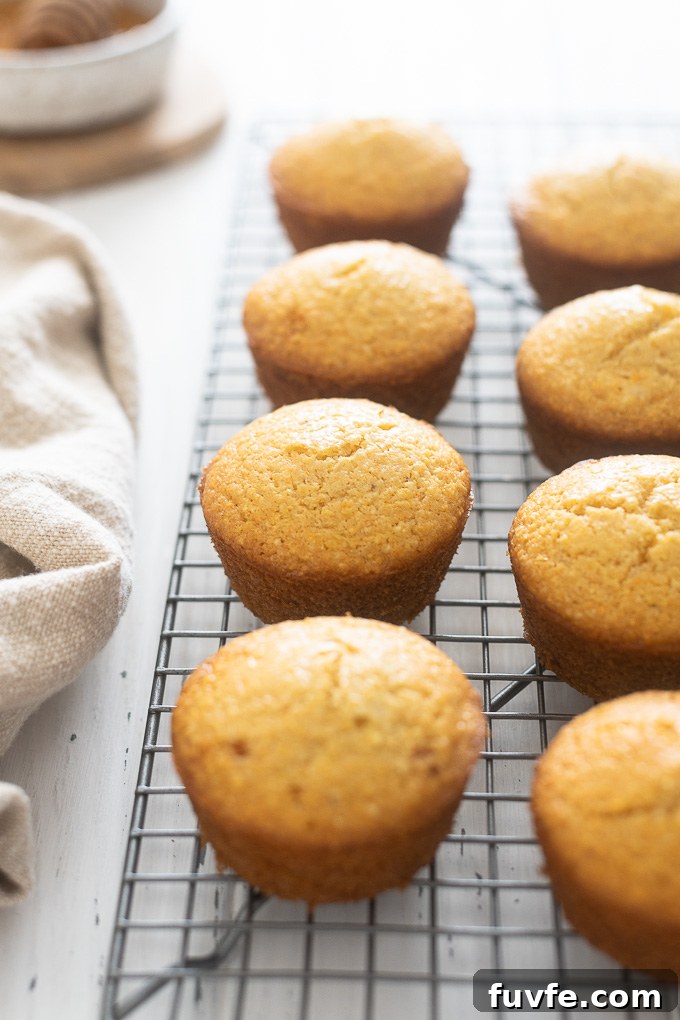 Cornbread muffins on a wire rack