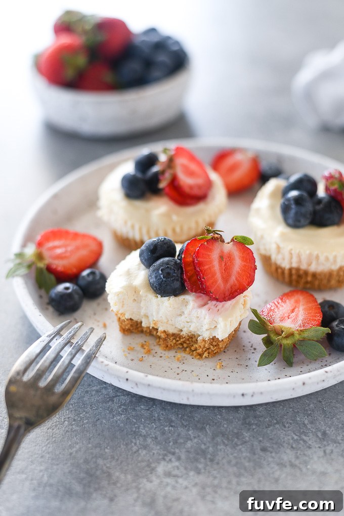 No bake mini cheesecake cut in half