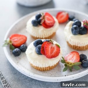 Mini no bake cheesecakes on a white plate