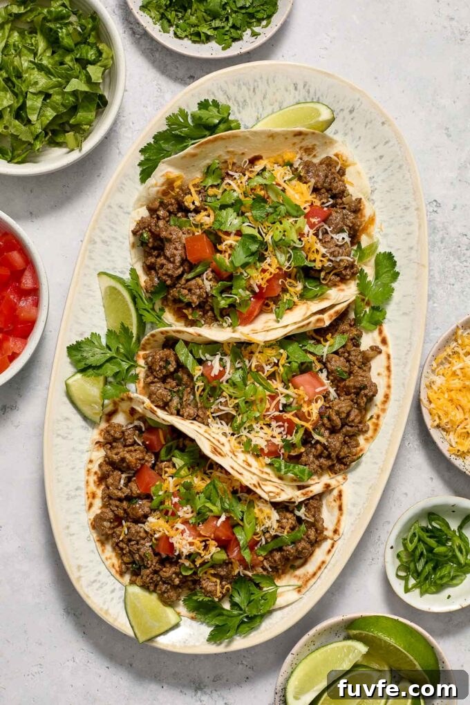 Quick Ground Beef Tacos Recipe for Weeknights 2 Ground beef tacos on a platter