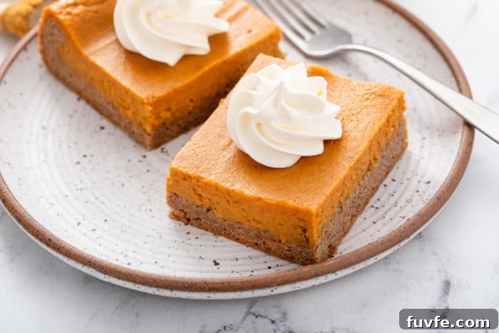 Pumpkin Gooey Butter Cake Recipe — Decadent Fall Dessert 12 Two slices of pumpkin gooey butter cake on a plate.