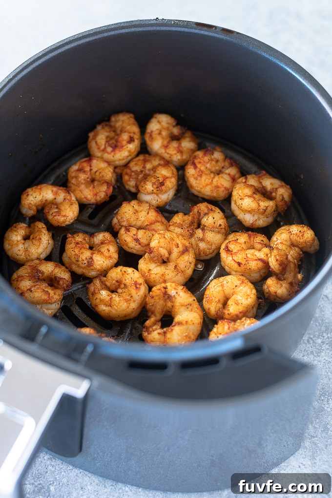 Shrimp in air fryer basket