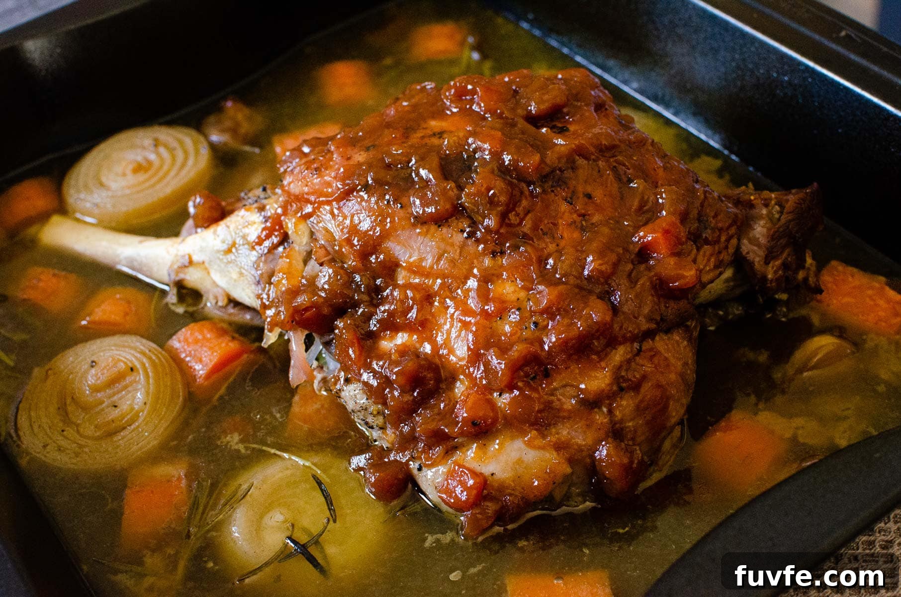 Slow Cooked Leg of Lamb coated in real chutney
