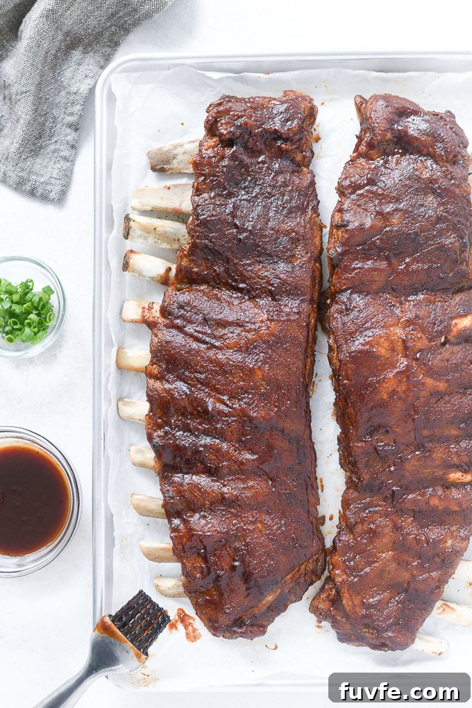 Instant pot pork ribs on a baking sheet