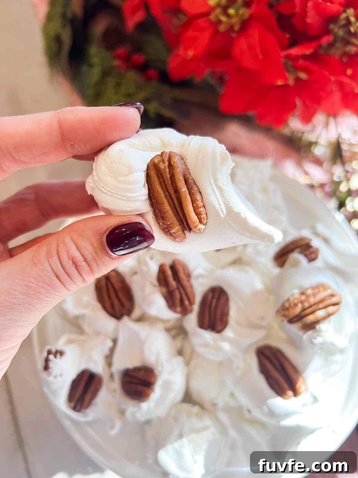classic divinity candy with pecans on top