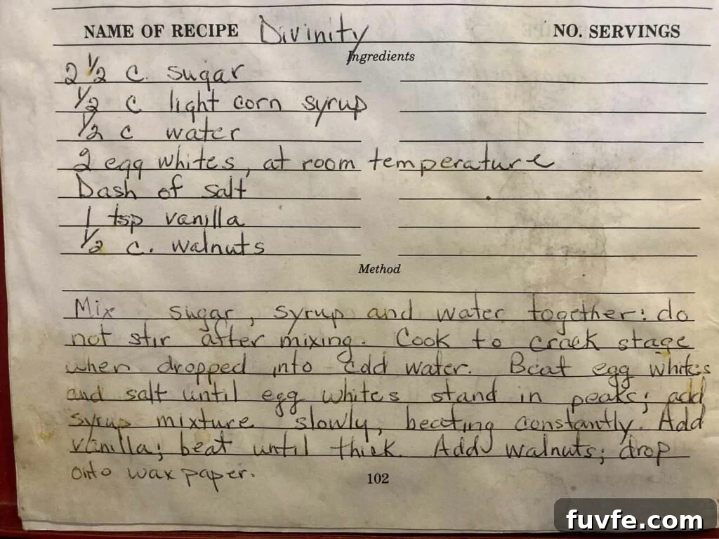 divinity candy recipe card